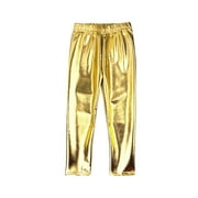 Kids Girls Boys Metallic Leggings Pants Modern Hip Hop Street Dance Performance Clothes Trousers Gold 110